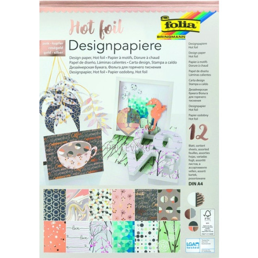 Designpaper blok Hot foil bakreno-zlat A4 12 listov 