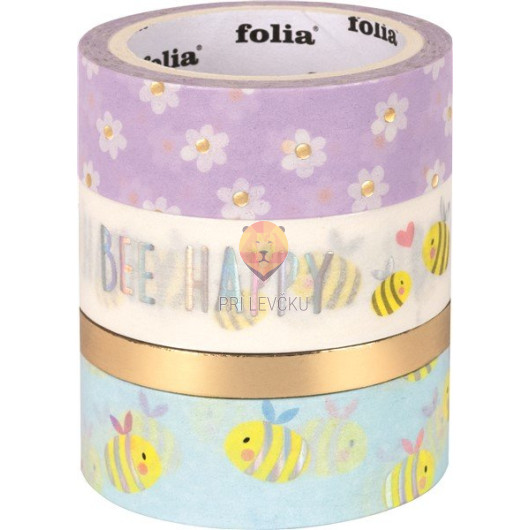 Set WASHI lepilnih trakov s potiskov vroče folije čebele "Bees Gold" 4 trakovi