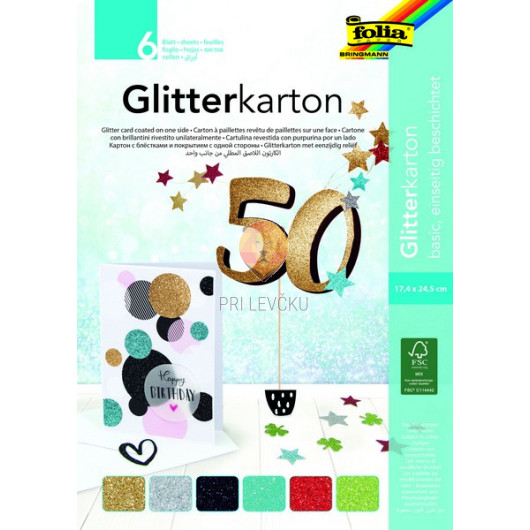 Karton z bleščicami Basic barvni miks 17,4x24,5cm 6 listov