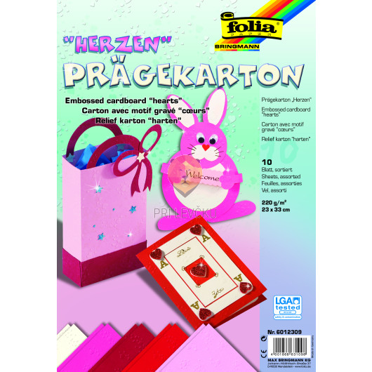 Reliefni karton vzorec srčki barvni miks 23x33cm 10 listov 