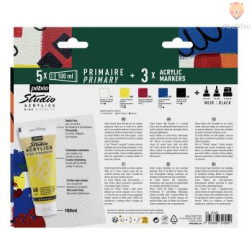 Primarni set akrilnih barv STUDIO ACRYLICS 5x100ml in 3x akrilni flomaster