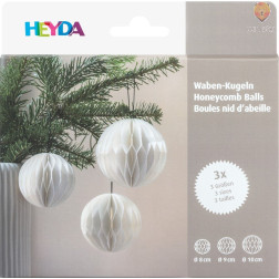 Obeski iz satovja – beli, 3 kosi (krogla Ø 8, 9, 10 cm)