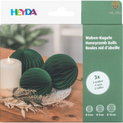 Obeski iz satovja – zeleni, 3 kosi (krogla Ø 8, 9, 10 cm)