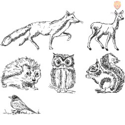 Set lesenih štampiljk gozdne živali 6 kosov in blazinice