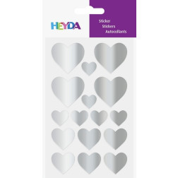 Nalepke za dekoracijo Srčki srebrni 17-37mm 64 kosov
