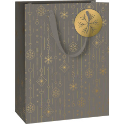 Darilna vrečka siva s snežinkami 25x13x33cm