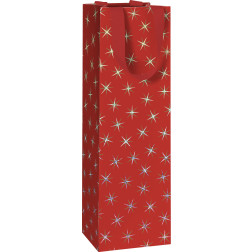 Darilna vrečka za buteljko rdeča s snežinkami 11x10,5x36cm