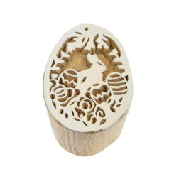 Lesena štampiljka Velikonočni zajček s pirhi 6x4cm 1 kos
