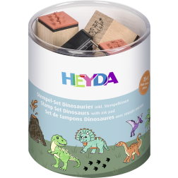 Set lesenih štampiljk Dinozavri 15 kosov in blazinico