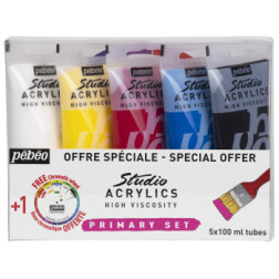 Primarni set akrilnih barv STUDIO ACRYLICS 5x100ml + barvno kolo